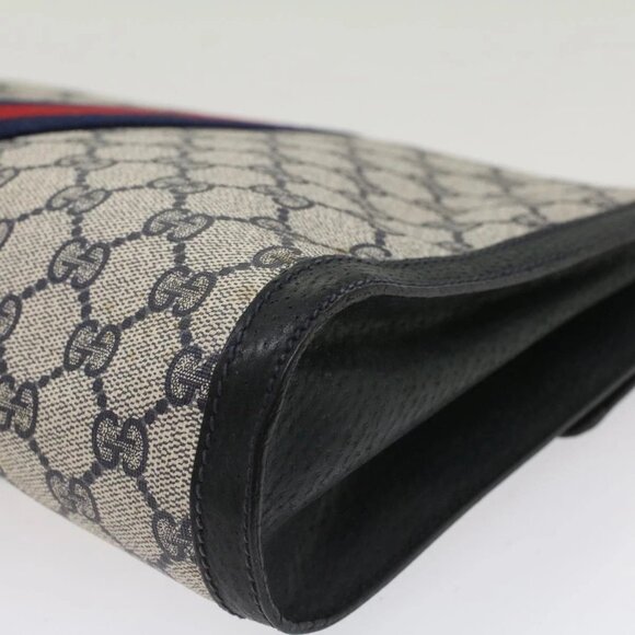 GUCCI GG Canvas Sherry Line Clutch Bag PVC Leather Red Navy gray Auth th3865 - Picture 4 of 15